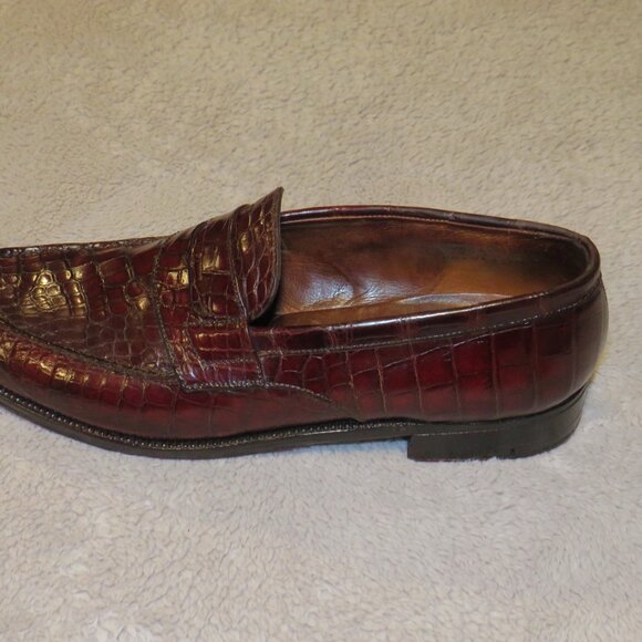 J.M. Weston 180 Burgundy Crocodile Split Toe Loafer 8.5 C - Picture 4 of 11